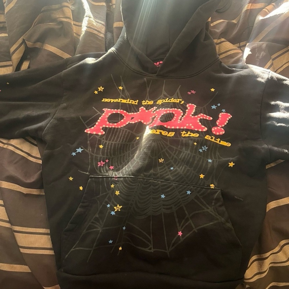 Black Hoodie with Pink and Yellow Graphic
